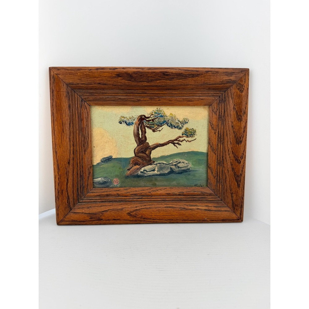 Vintage 1960s H Foster Oil Painting Monterey Cypress California Coast MCM